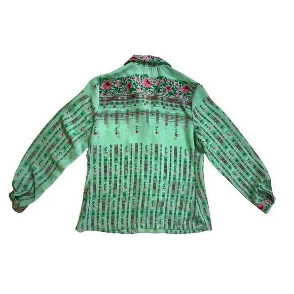 Vintage War Chief Floral Green Pink Long Sleeve Shirt top blouse Size Large Boho - Picture 2 of 3